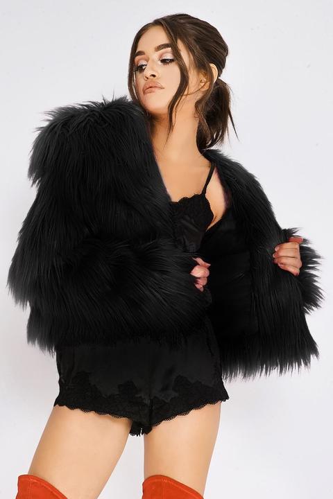 Black Jackets - Pia Mia Black Faux Fur Cropped Jacket