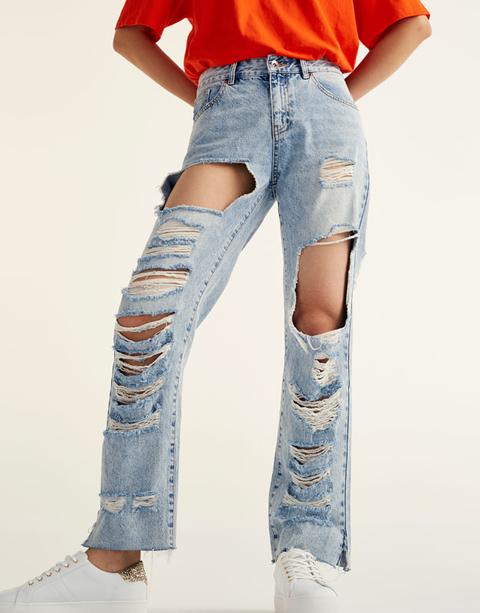 Jeans Boyfriend Fit Strappi Orlo Sfilacciato