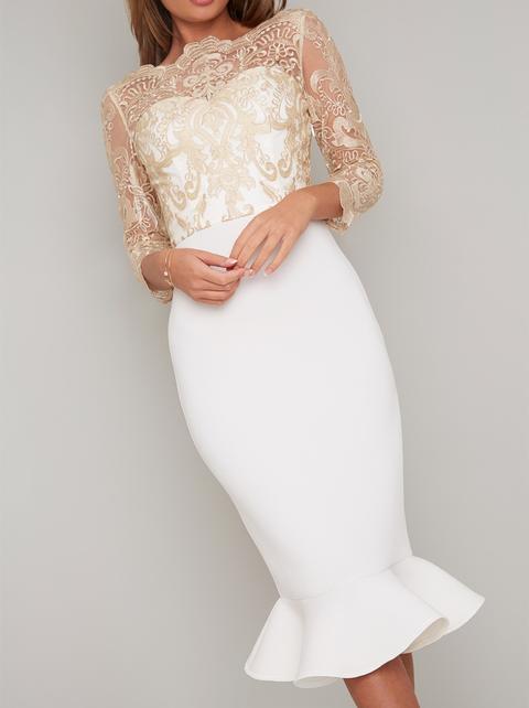 a beige dress