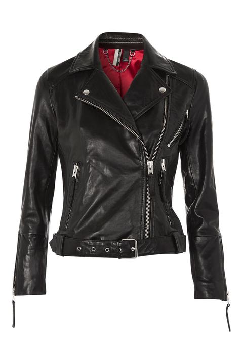 Belted Leather Biker Jacket
