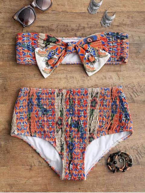 Conjunto De Bikini Bandeau Impreso Smocked