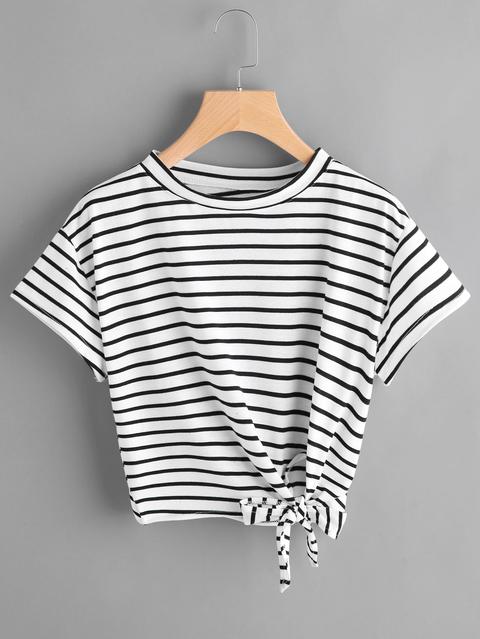 T-shirt Crop A Righe Con Fiocco