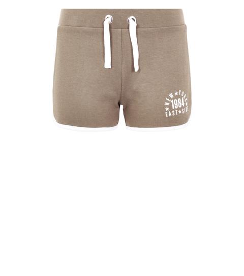 Girls Khaki East Side Slogan Shorts New Look