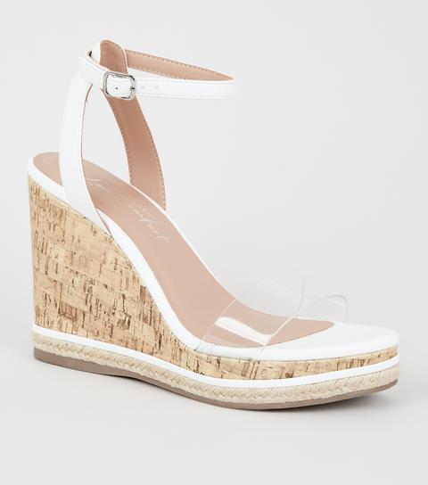 White 2 Part Clear Strap Cork Wedges New Look Vegan