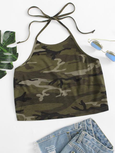 Top Halter Con Estampado De Camuflaje