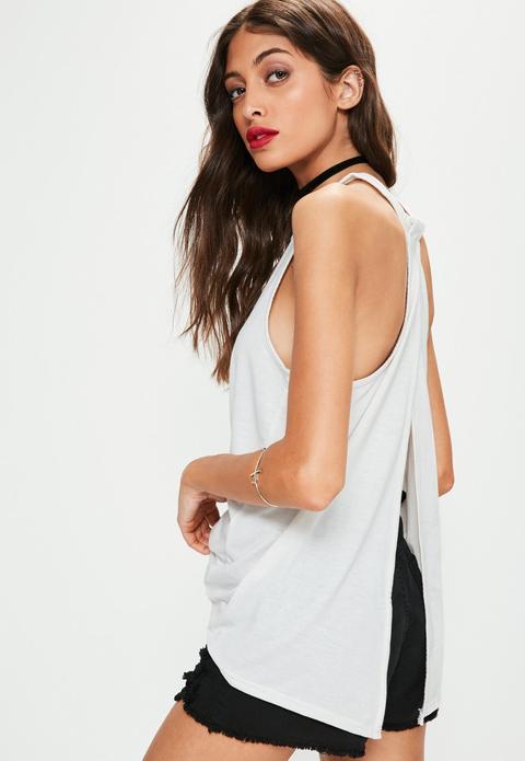 White Split Back Vest Top, White