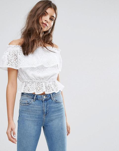 Miss Selfridge - Top Stile Bardot In Pizzo - Bianco