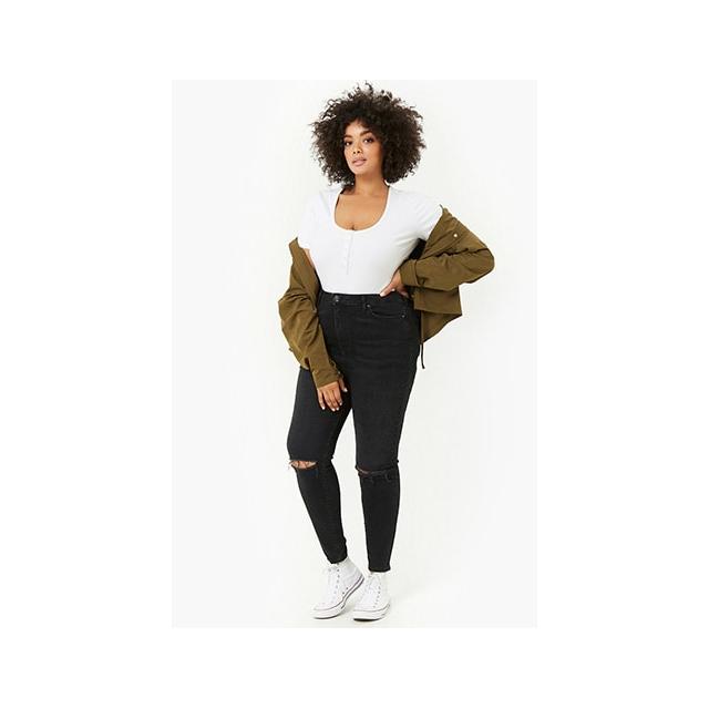 Forever 21 Plus Size Sculpted Ripped Knee Jeans Black From