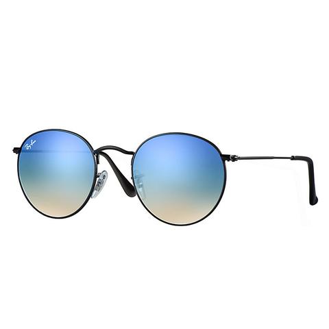 Ray Ban Round Flash Lenses Gradient Unisex Sunglasses Lenti: Blu, Montatura: Nero - Rb3447 002/4o 53-21