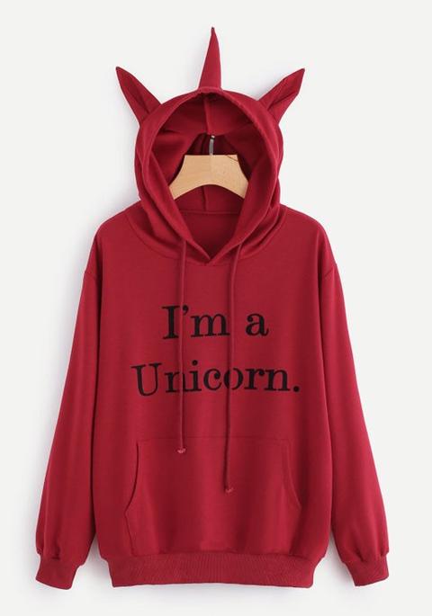 Felpa Tasche Con Stampa Monogramma "sono Un Unicorno" Coulisse Grazioso Maglione Con Cappuccio Rosso