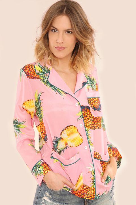 Camisa Piñas Estilo Pijama Seda