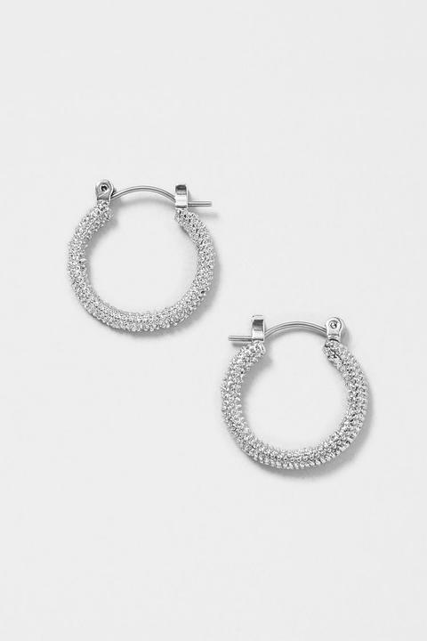 Womens Silver Textured Hoop Earrings - Silver, Silver