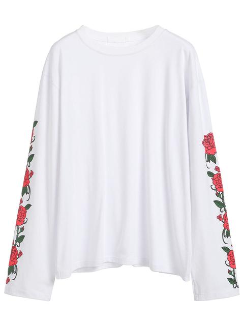 Camiseta Manga Larga Con Estampado Floral - Blanco