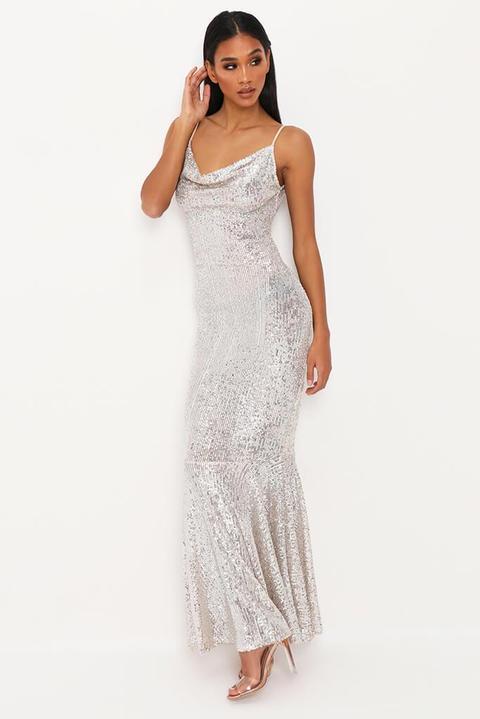 silver sparkly long dress