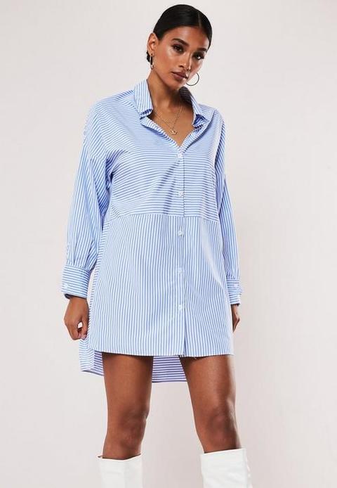 Blue Stripe Drop Back Oversized Shirt Dress, Blue