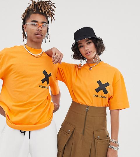 Collusion - T-shirt Unisex Arancione Con Logo - Arancione