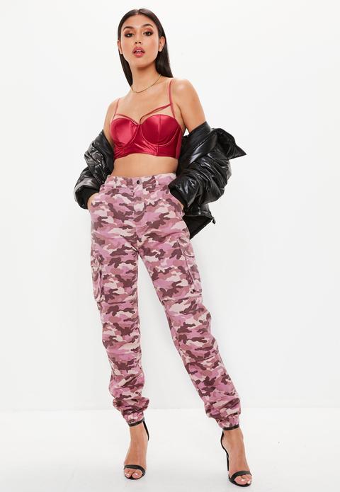 Petite Pink Camo Printed Cargo Trousers