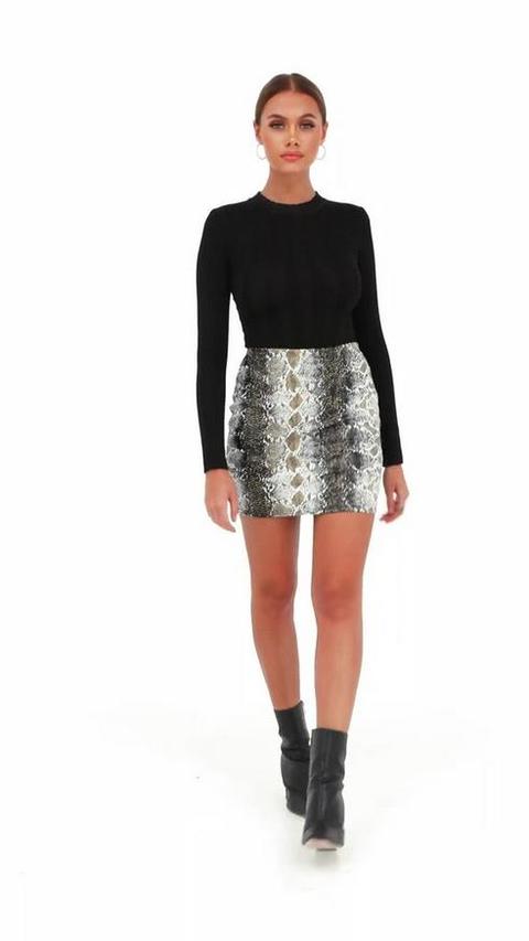 Khaki snake print 2024 faux leather mini skirt