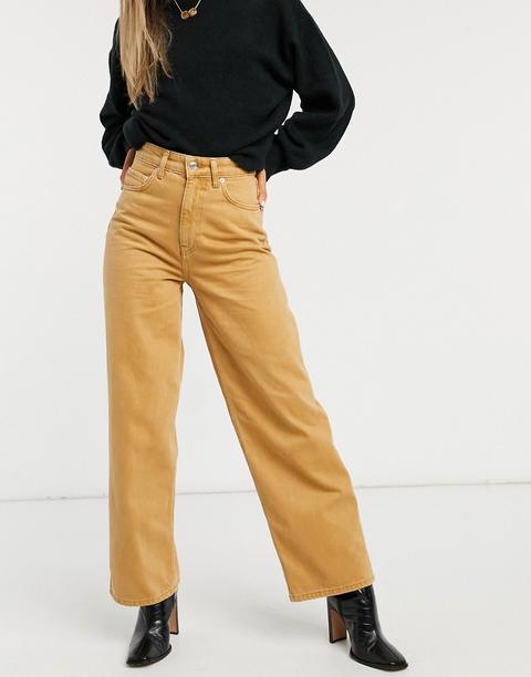 Asos Design High Rise 'relaxed' Dad Jeans In Camel-brown