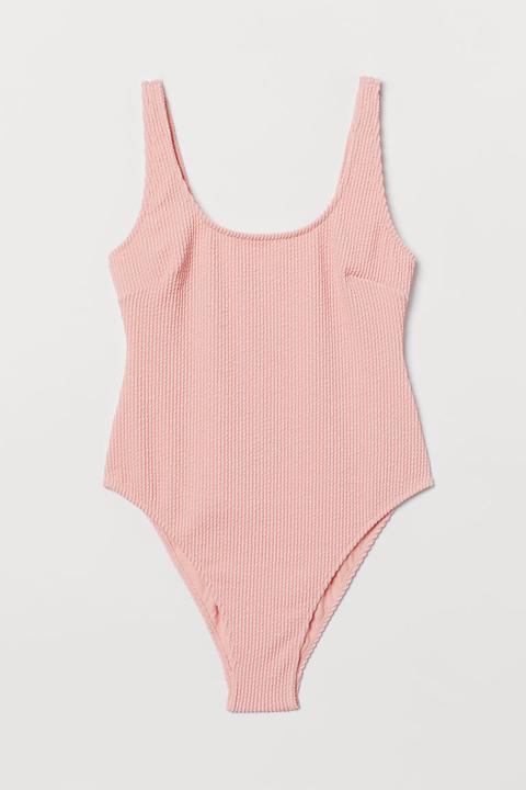 Crinkled Swimsuit High Leg - Pink