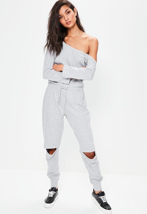 Off The Shoulder Jumpsuit Grey