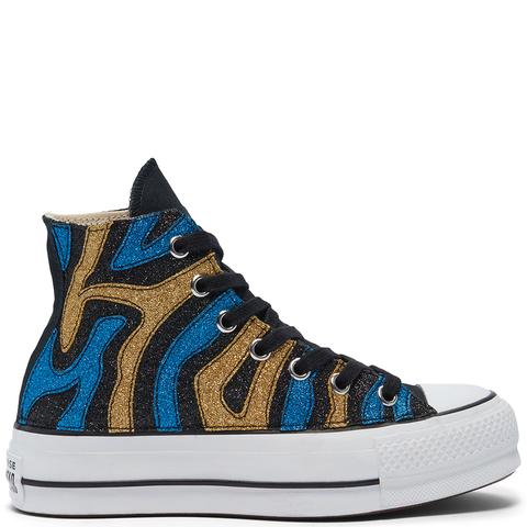 Converse Gold & Blue Glitter Platform Chuck Taylor All Star High Top