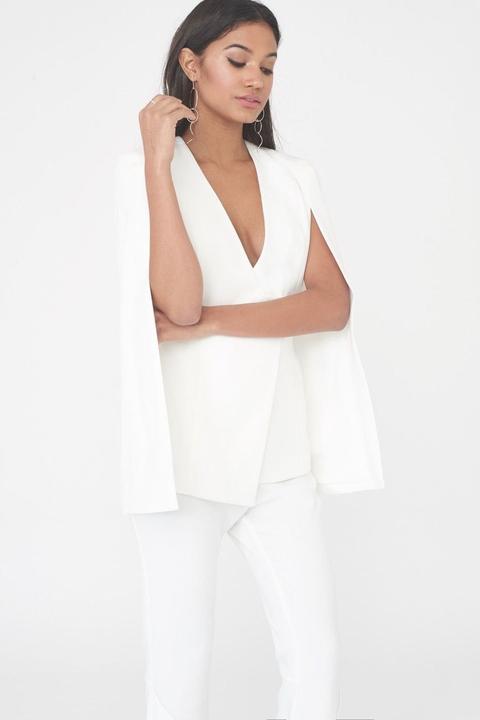 Asymmetric Hem Fitted Cape Blazer In White