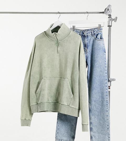 Collusion Unisex Oversized Funnel Neck Sweatshirt In Acid Wash-green