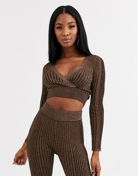 Asos Design - Pull Court Cache-cœur D'ensemble Métallisé-doré