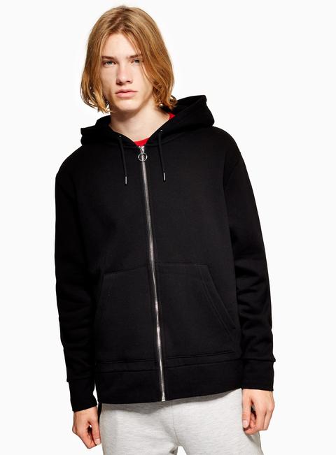 Mens Black Zip Through Hoodie, Black