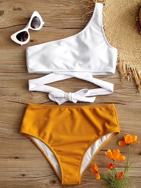 Bikini Bicolore A Spalla Due Pezzi White Yellow