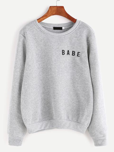 Sudadera Gris Clara Estampada Con Letras