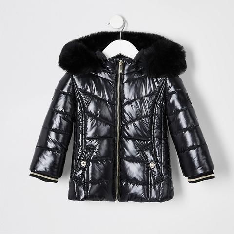 black faux fur padded coat