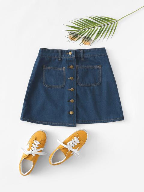 Gonna In Denim Monopetto Con Dettagli Di Punto