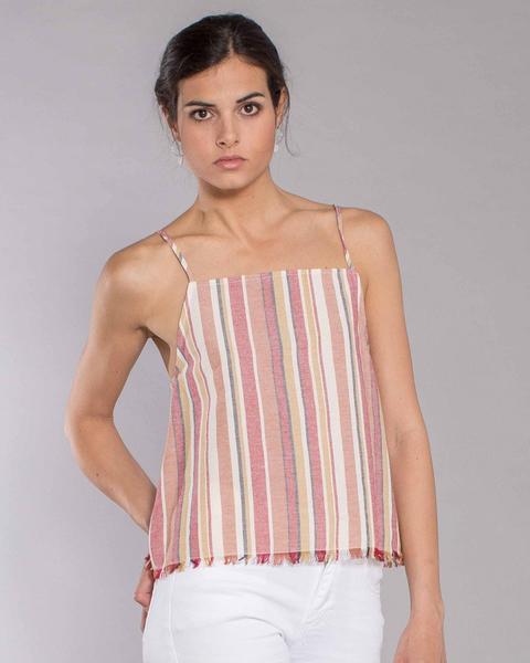 Top Halter Rayas Espalda Abierta Abotonada Fresa