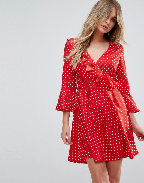 Influence - Vestito A Portafoglio A Pois Con Volant - Rosso