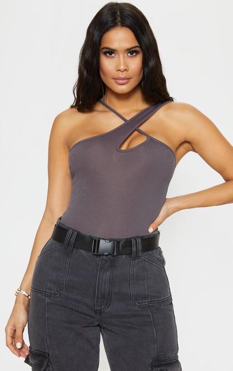 Charcoal Keyhole Rib Bodysuit