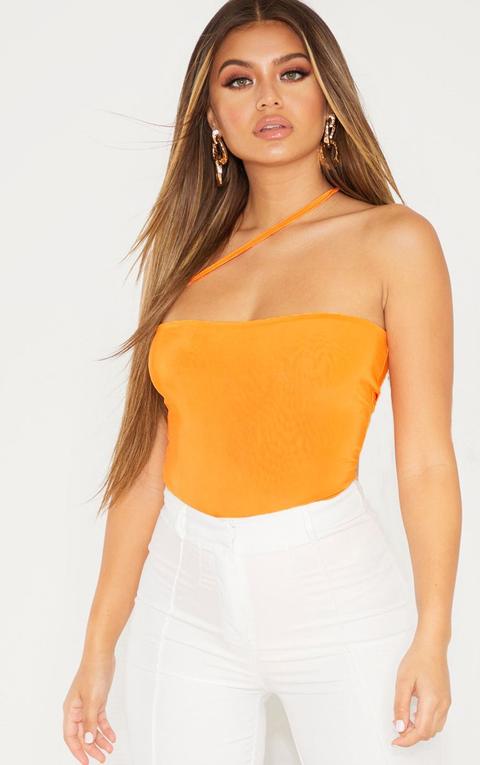 Body Bandeau Moulant Orange À Bretelle Asymétrique, Orange Vif