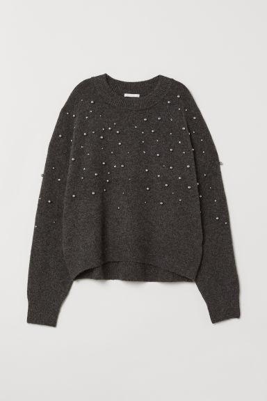 H & M - Pullover Con Ricami Di Perline - Grigio