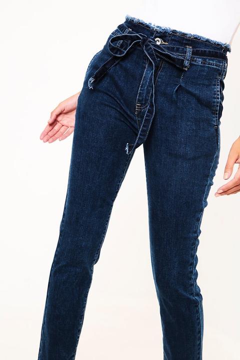 Mid Wash High Waisted Stretch Paperbag 