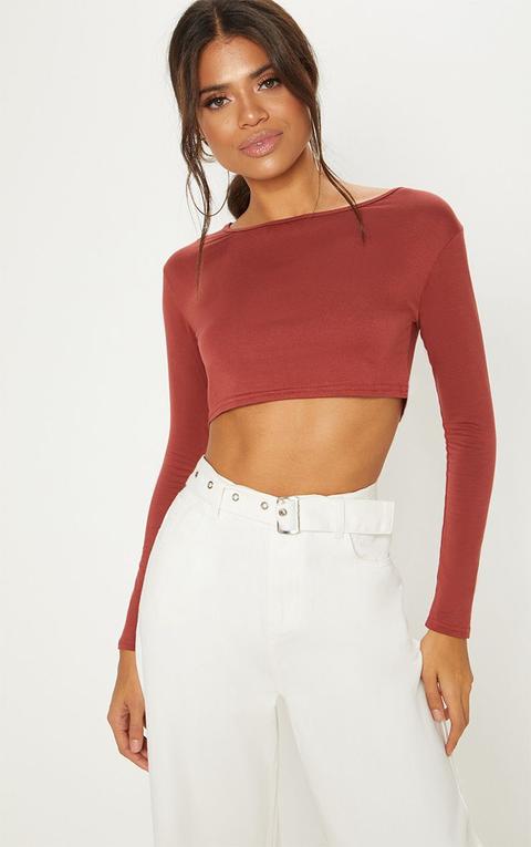 Basic Brick Jersey Long Sleeve Crop Top