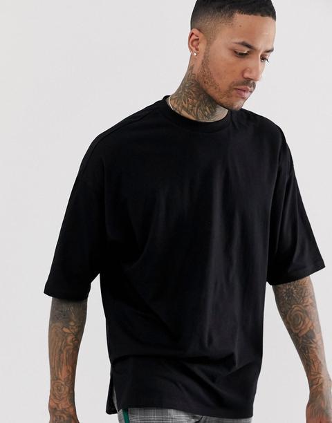 Asos Design - T-shirt Oversize Nera Con Spacco Laterale - Nero