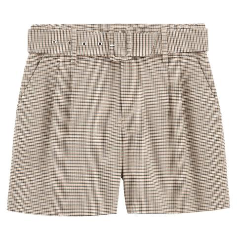 Short Motif Pied-de-poule, Avec Ceinture