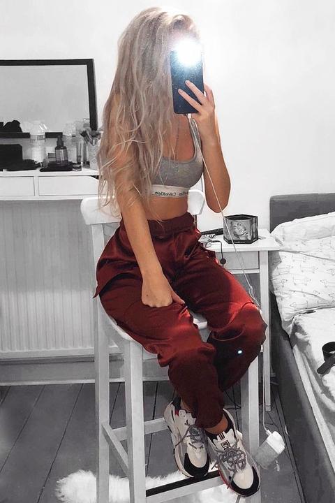 Rust Satin Cargo Trousers - Khyla