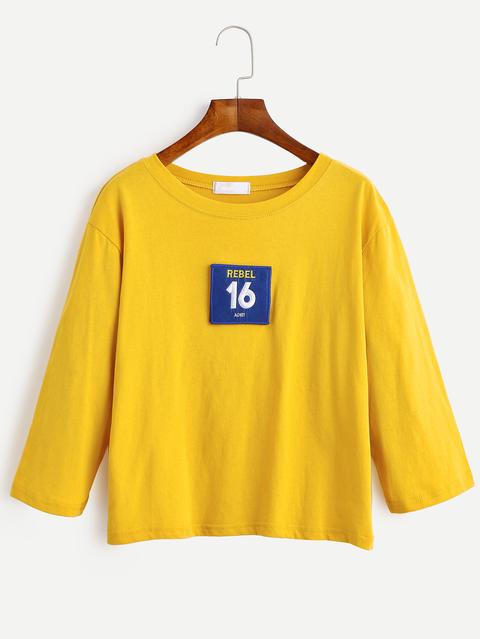 Yellow Number Embroidered Patch T-shirt