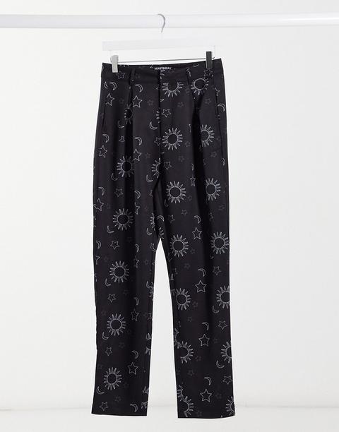 Heartbreak Tailored Peg Leg Trousers In Celestial Print-black