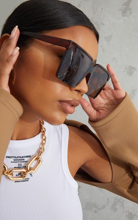 Prettylittlething Brown Skinny Frame Oversized Square Sunglasses