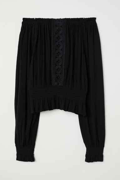 H & M - Camicetta In Cotone Scollata - Nero