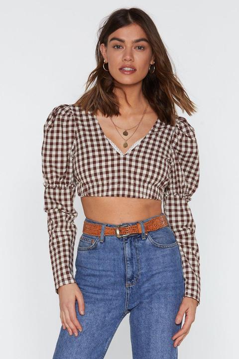 Womens Gingham Plunge Crop Top