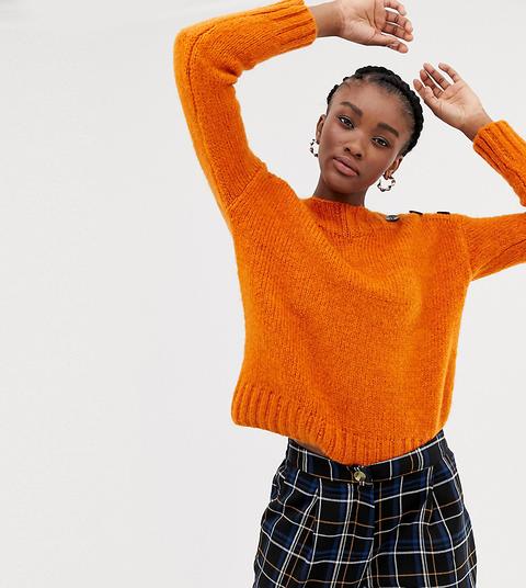 New Look – Oranger Pullover Mit Knopfdetail